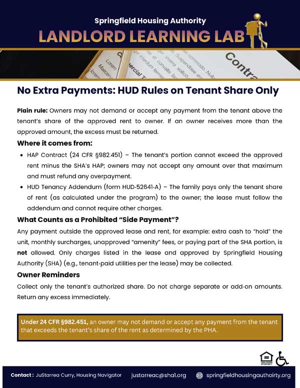 No Extra Payments: HUD Rules on Tenant Share Only